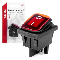 Rectangular switch 12/24V, 20A, red