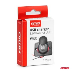 Battery charger 2xUSB socket 12/24V red backlight